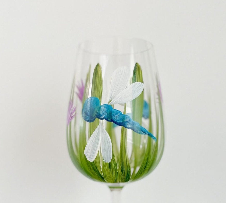 Dragonfly  - Stemless Hand Painted Wine Glass | CC Crafts