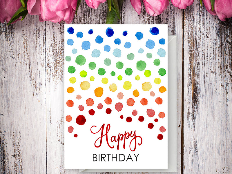 Happy Birthday Rainbow Drops - Watercolour Greeting Card | Elena Markelova
