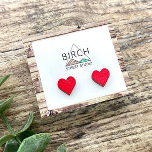 Red Heart - Wooden Stud Earrings | Birch Street Studio