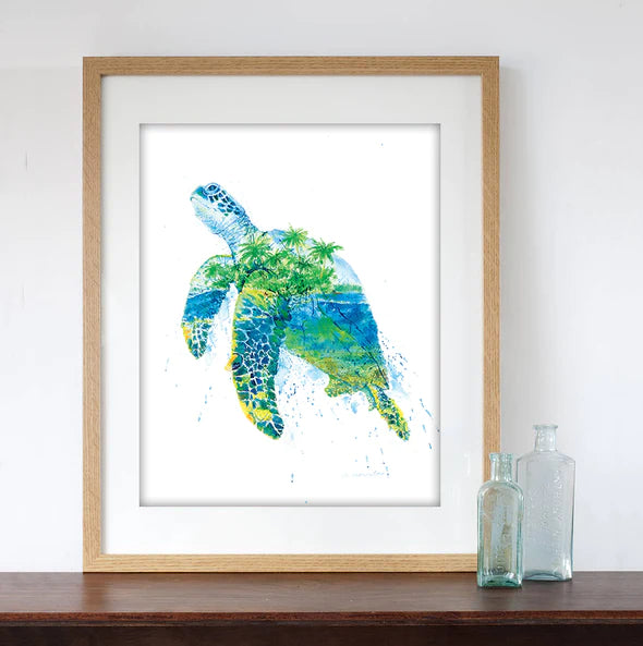 "Honu" Green Sea Turtle Tropical Watercolor Art Print | Elena Markelova