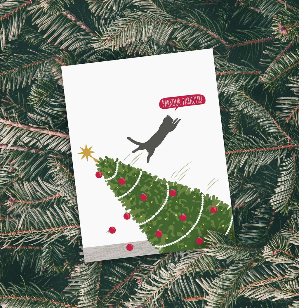 Christmas Cat Parkour - Greeting Card | Modern Printed Matter