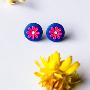 Cobalt + Hot Pink Mini Daisy Studs | Handmade Clay Earrings