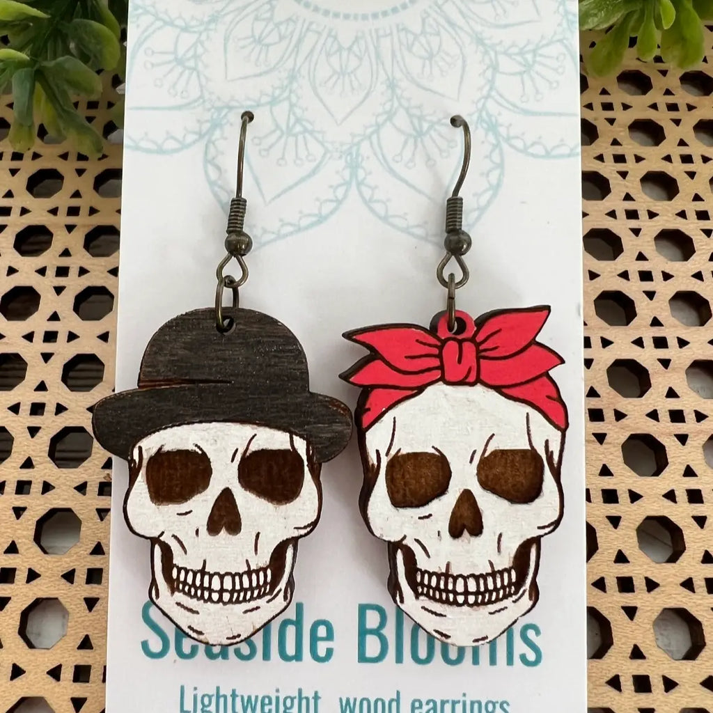 Mismatched Skull | Maple Wood Earrings