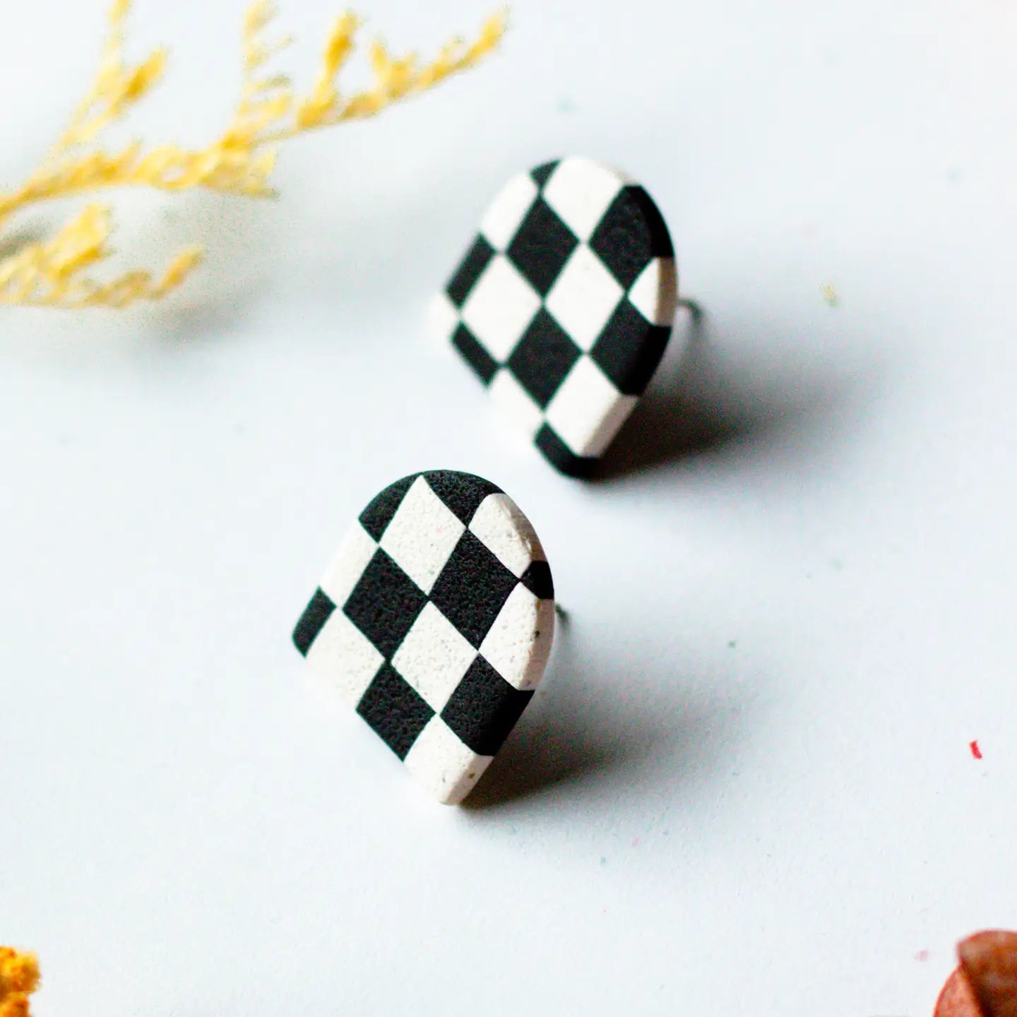 Checkerboard Arch Studs | Handmade Clay Earrings