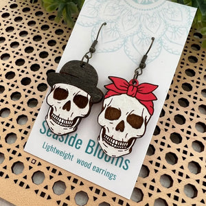 Mismatched Skull | Maple Wood Earrings