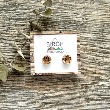 Paw Print - Wooden Stud Earrings | Birch Street Studio