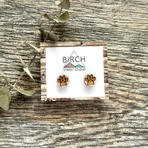 Paw Print - Wooden Stud Earrings | Birch Street Studio
