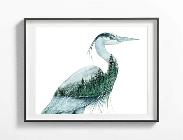 Standing Still | Great Blue Heron Watercolor Art Print