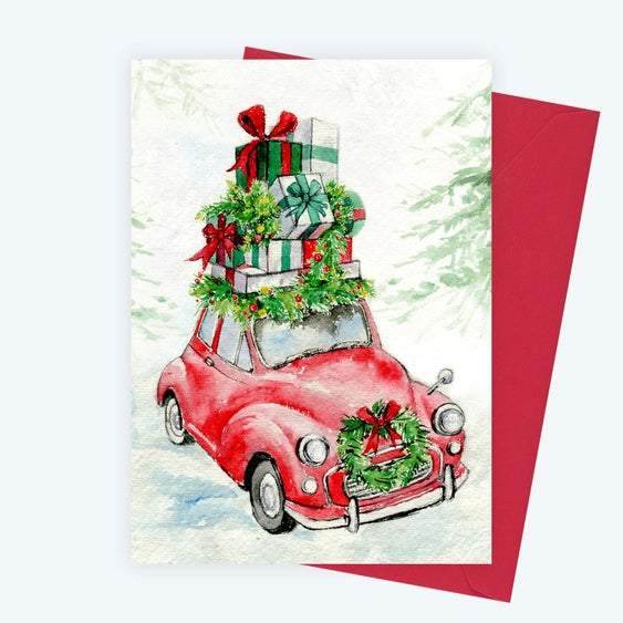 Red Vintage Car - Holiday Greeting Card | Elena Markelova