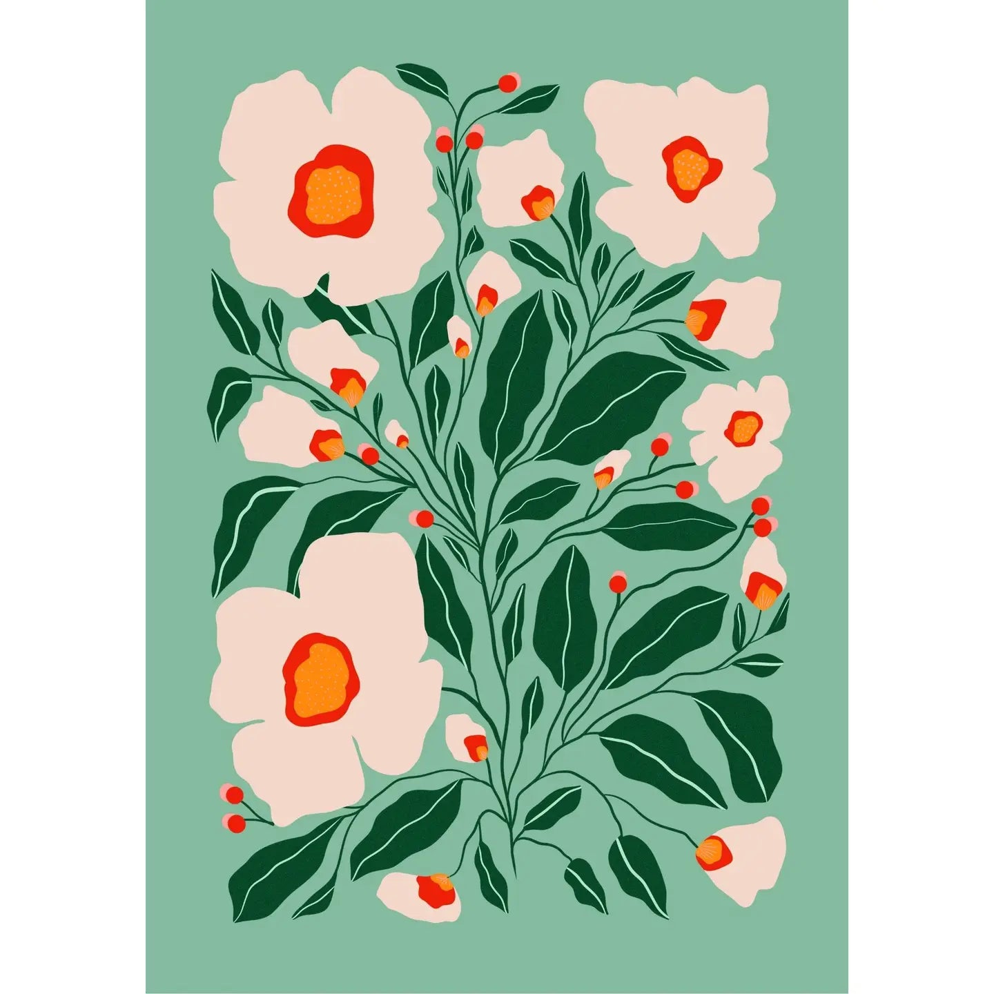 Mint & White Florals | Art Print