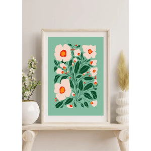Mint & White Florals | Art Print