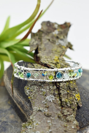 Modern Wire Woven Crystal & Gemstone Cuff Bracelet | Whitelotus Design